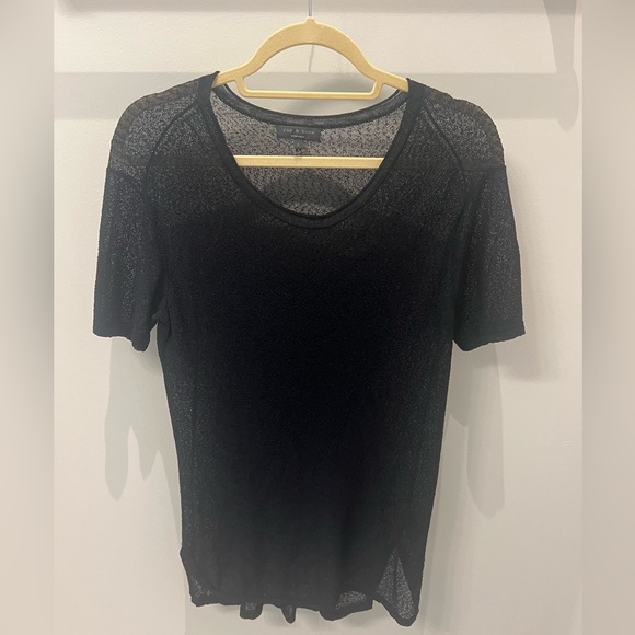 Rag & Bone Mesh Short Sleeve Top with Scoop Neck in Black, Size Small - Picture 5 of 14
